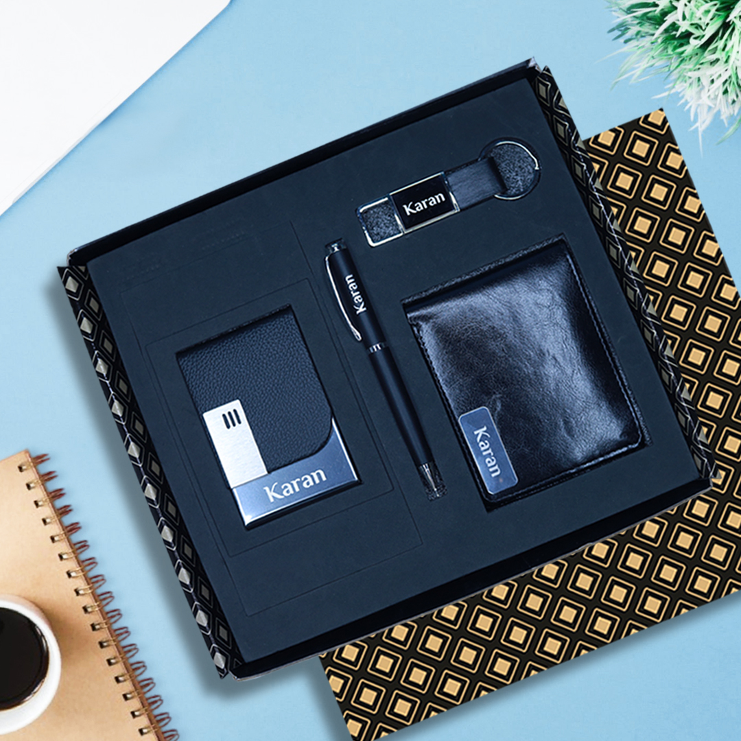 Exclusive Corporate Gift for Him – Wallet, Pen, Keychain & Card Holder Set